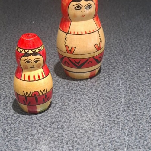 Vintage Russian Matryoshka Dolls set of 2 used, handmade wood