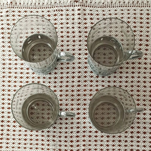 Set of vintage Art Nouveau 1960 glass holders with glasses like new