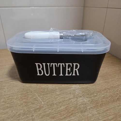 Black Besmeety Butter Container with Ceramic and White Knife new