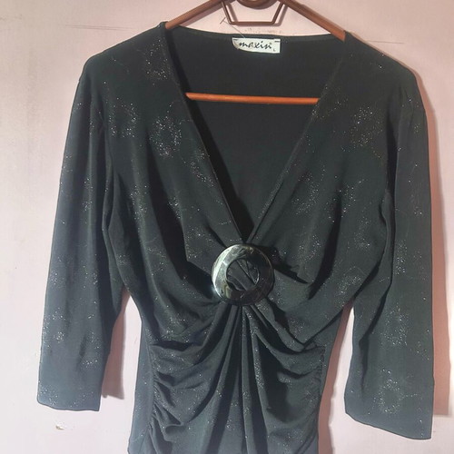 Midi blouse black new with decorative buckle