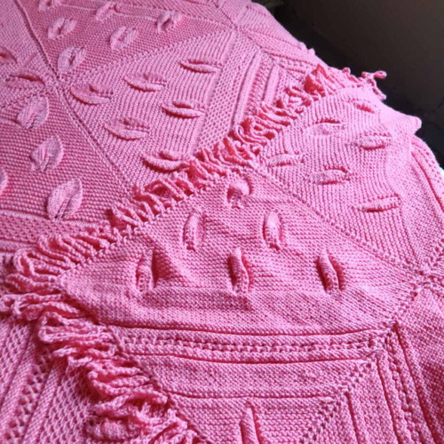 Handmade wool knitted blanket like new, pink-coral