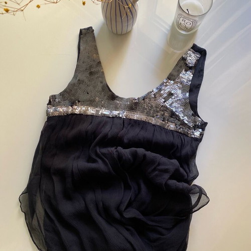 Toi&Moi blouse with sequins silk like new, black, size S