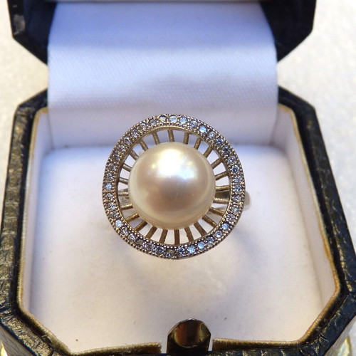 925 Silver ring with pearl and zircon, plated