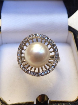 925 Silver ring with pearl and zircon, plated