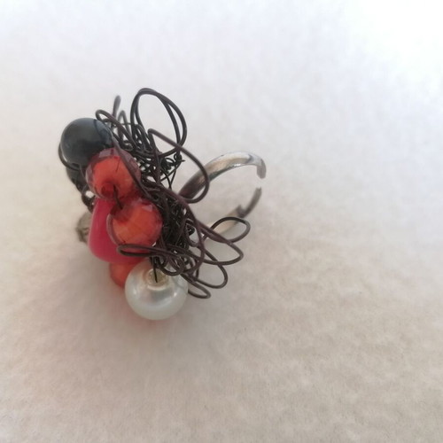 Handmade ring new with black, red and silver beads
