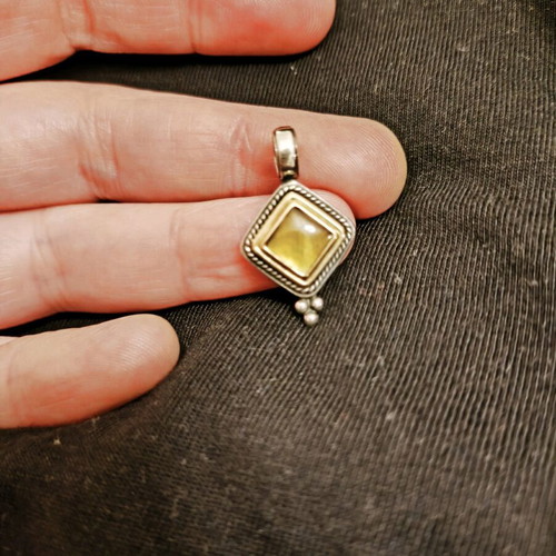 925/585 Silver-Gold Pendant with Semi-Precious Stone New