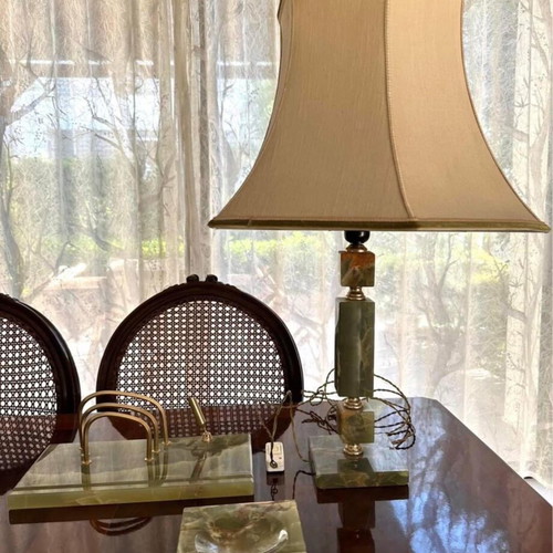 Office set with lampshade lamp, letter holder base and vintage ashtray like new