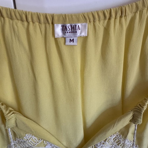 Tashia London Boho Silk Blouse M Like New, Yellow with Embroidery
