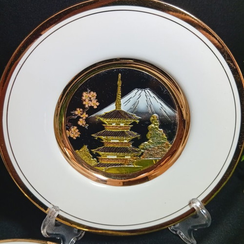 Set of 3 Japanese Chokin Art Plates with 24K Gold and Silver