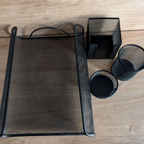 Office organization set 4 pieces used, black metal mesh