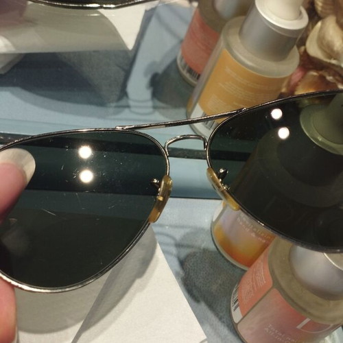 Ray Ban Aviator polarized sunglasses used, green and silver