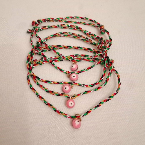Gourakia bracelets new set of 5 with pink evil eyes