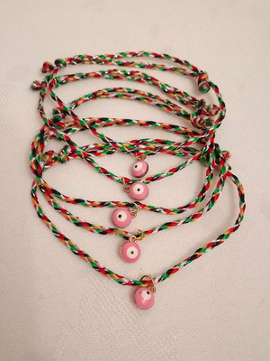 Gourakia bracelets new set of 5 with pink evil eyes