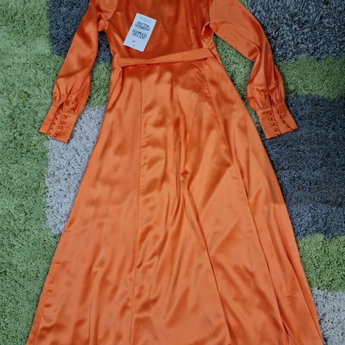 Satin Wrap Midaxi Dress New Vibrant Orange Size M