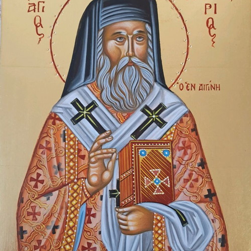 Saint Nektarios Egg Tempera Icon like new, 26×20.5 cm, Cretan school