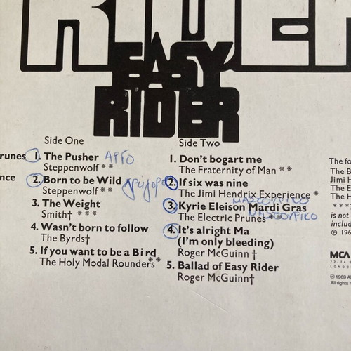 Easy Rider vinyl used with songs from the motion picture