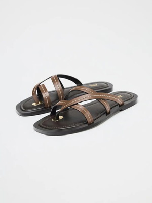 Zara brown real leather flat sandals, size 37