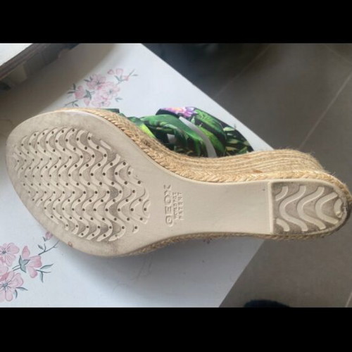 Mule green fabric with block heel Geox new, size 40