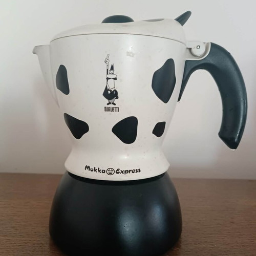 Bialetti Mukka Express vintage coffee maker used, cow design
