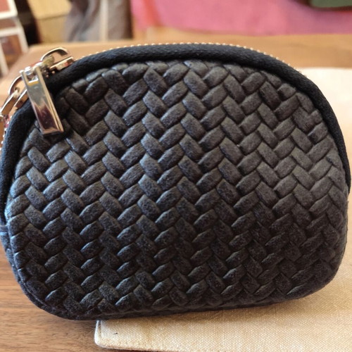 Handbag new, black with embossed woven design, eco leather