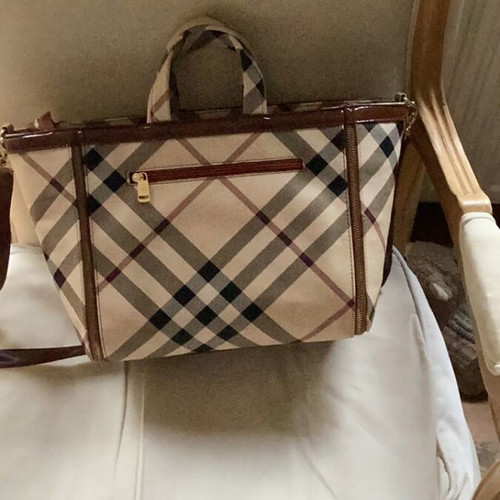 Plaid shoulder bag new, beige and brown with gold details