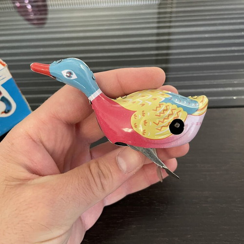 Tin duck vintage toy used with original box, Chinese made