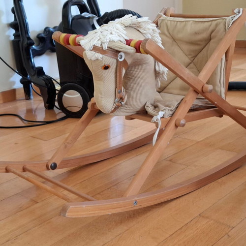 Vintage Wooden Rocking Horse with Safety Seat used for Babies and Toddlers