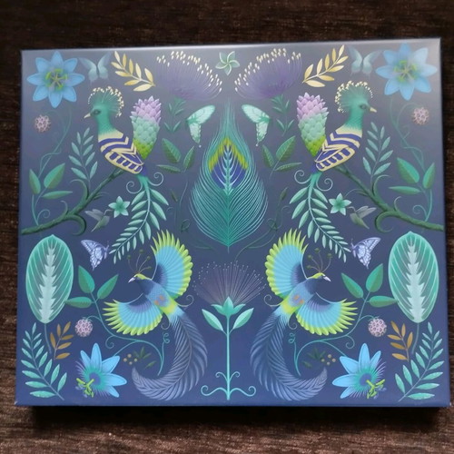 Metal box with exotic birds like new
