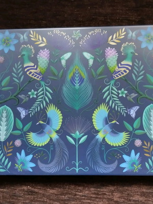 Metal box with exotic birds like new