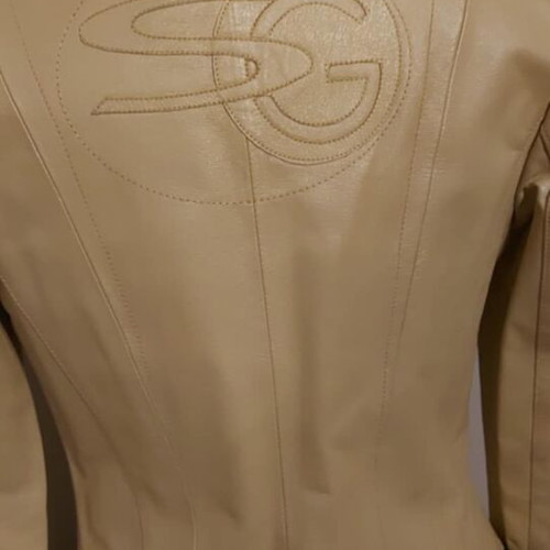 Leather women's jacket with detachable fur rabbit collar, new, size M