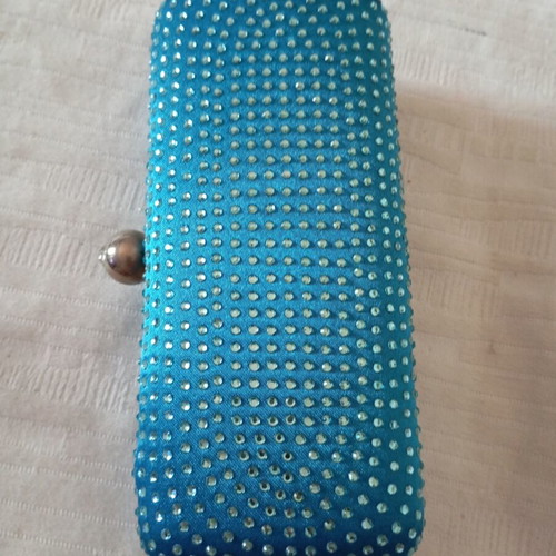 Clutch bag blue with strass and chain like new