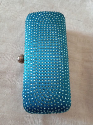 Clutch bag blue with strass and chain like new