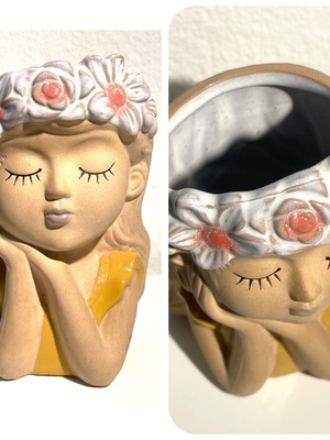Ceramic girl planter with flower crown new stoneware Kaemingk