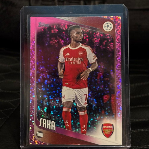 Bukayo Saka Pink Holo Foil Arsenal 2025-26 Topps UEFA UCC Flagship like new