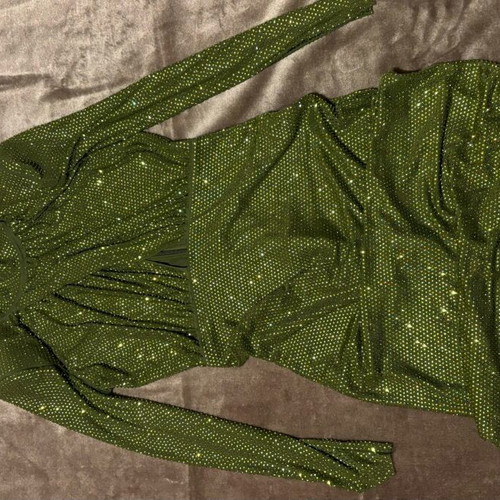 self portrait olive green dress Self-Portrait used,… Rhinestone dress