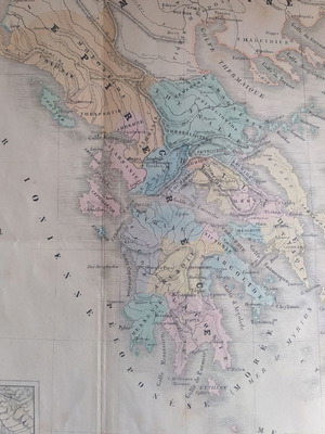 Χάρτης Αρχαίας Ελλάδας λιθογραφία μεταχειρισμένη 1855 57x37 cm