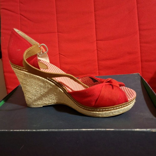 Tommy Hilfiger wedges new, red with straw and leather details