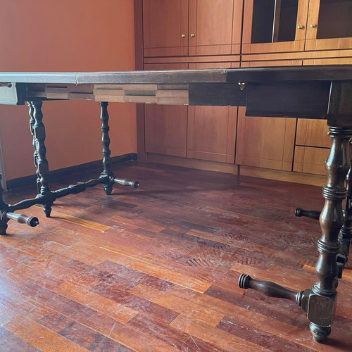 Handmade carved dining table used, solid wood with 6 chairs by Chatziioannidis