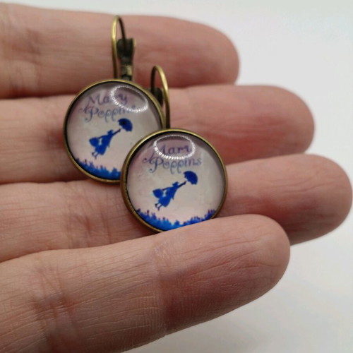 Mary Poppins earrings blue and purple, new