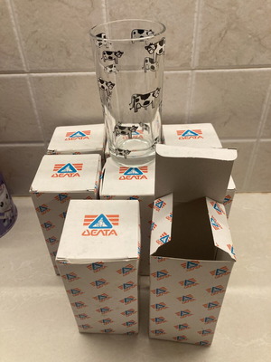 Happy Cow promotional glasses set of 8 Delta 1990 like new