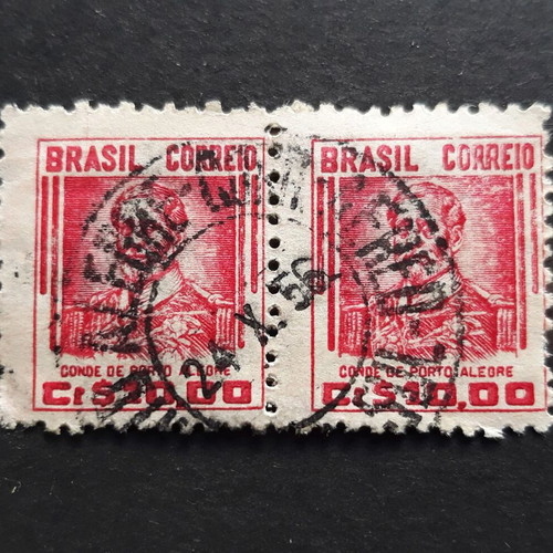 Brazil 1947 10 cr stamps Conde de Porto Alegre pair like new