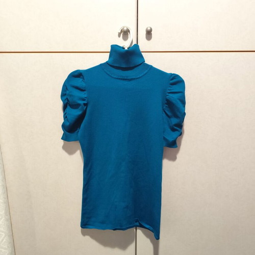 Petrol Turtleneck Blouse Like New With Puffy Sleeves Size M