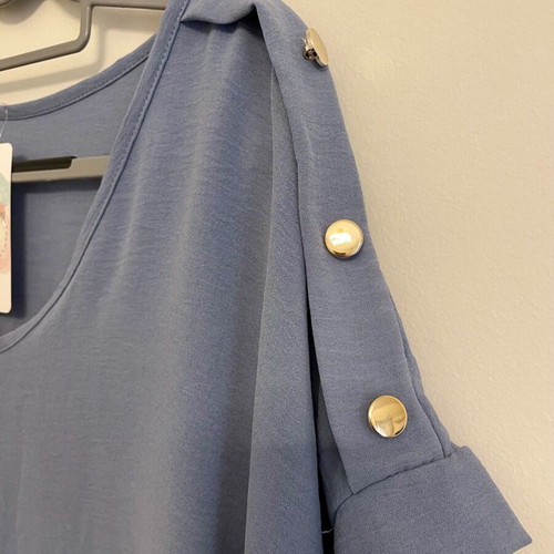Blue bat sleeve blouse with metal details, one size