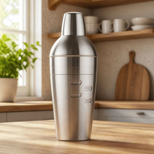 Cocktail shaker with 10 engraved recipes