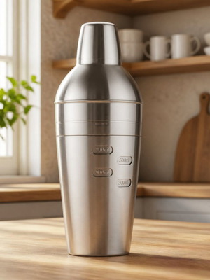Cocktail shaker with 10 engraved recipes