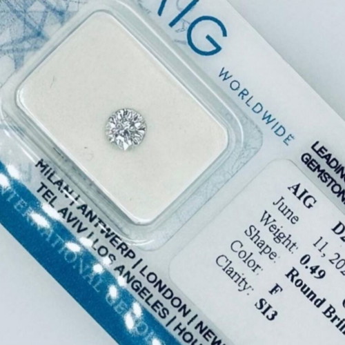 Diamond 0.49ct natural, round brilliant cut, F color, SI3 clarity