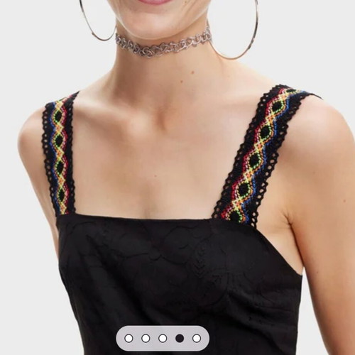 Desigual long dress new, black, gypsy style, cotton with lace