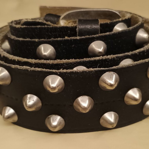 Leather belt with studs used, black, size 90, 1985