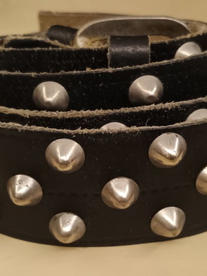 Leather belt with studs used, black, size 90, 1985
