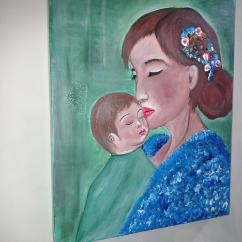 Authentic Handmade Painting "Motherhood" new 40x50 cm